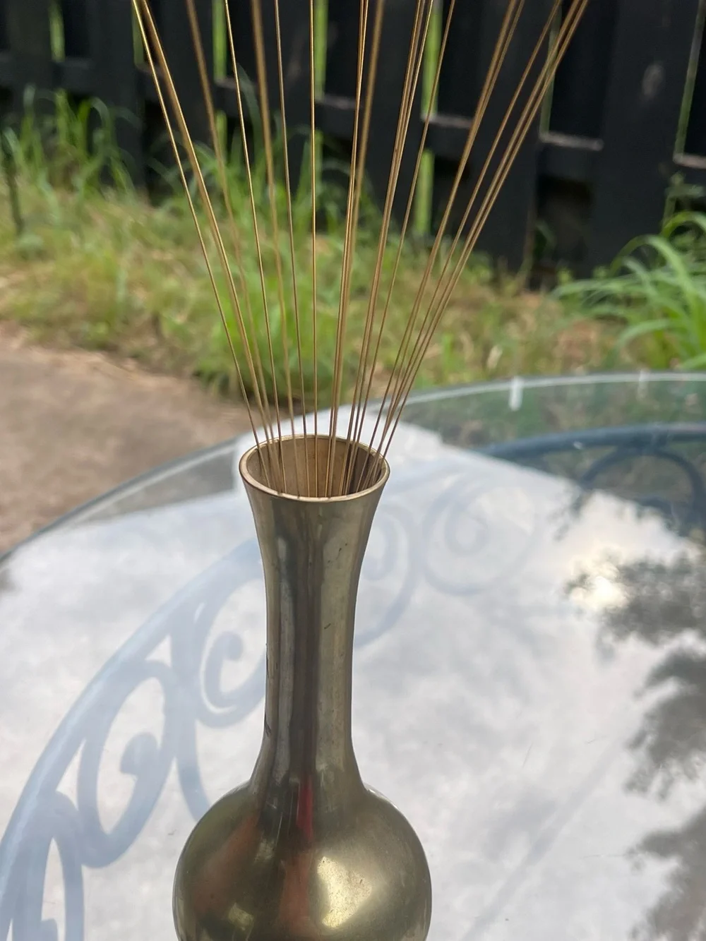 Vintage Brass-Style Vase with Colorful Enamel Flower Bouquet | Cottagecore Decor